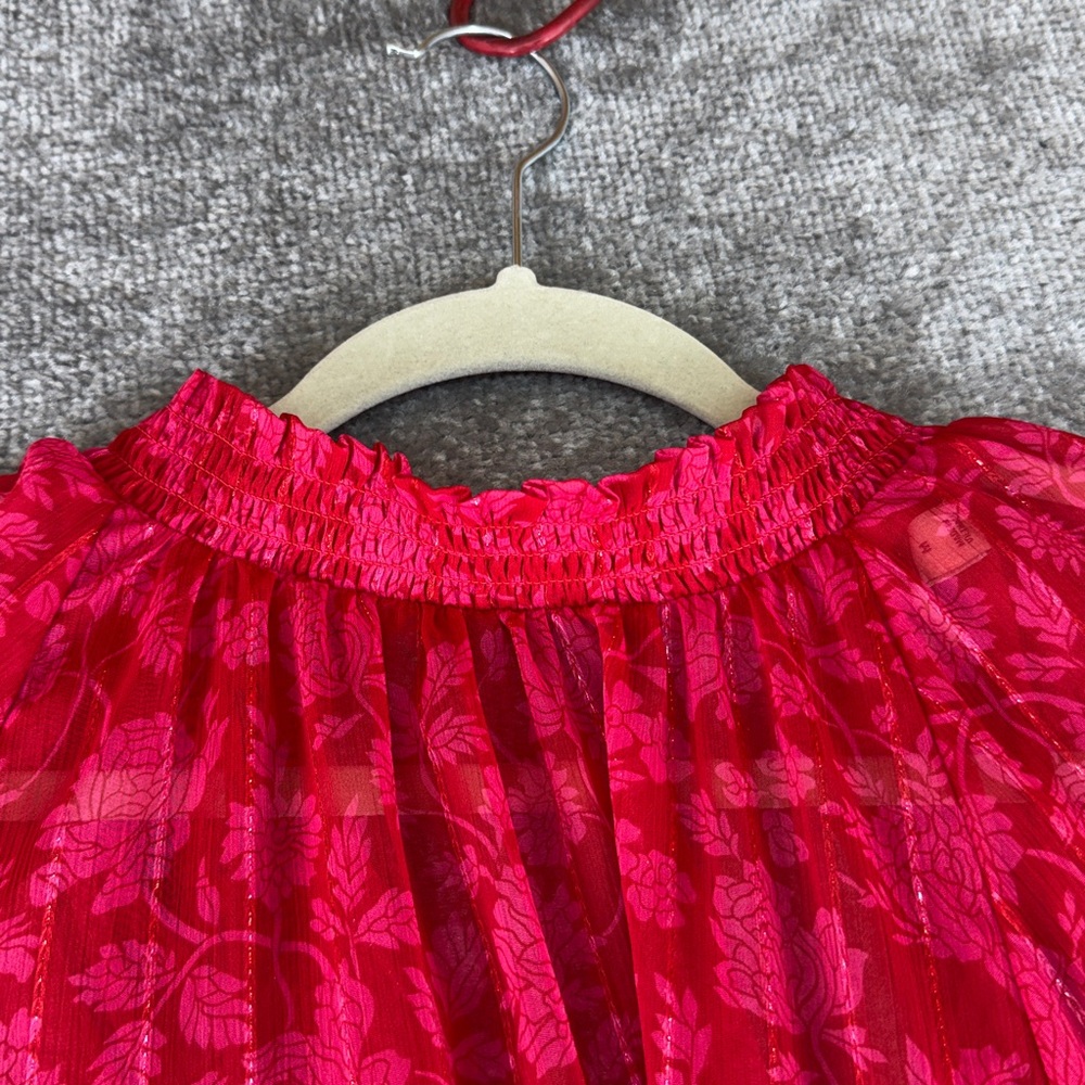 NWT On 34th Long Sleeve Midi Dress Red Floral Tiered Womens M Valentine - Picture 9 of 14